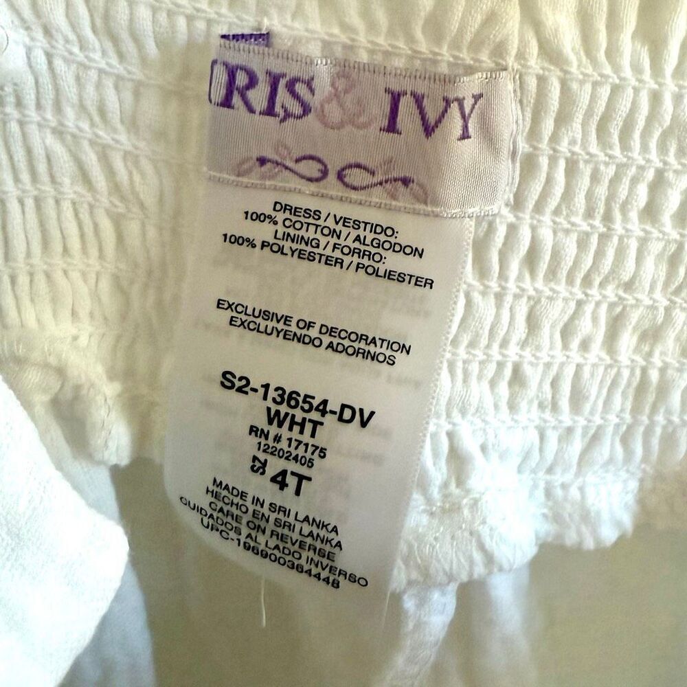 NWT Iris & Ivy kids embroidered tiered white sundress, Size 4 - Picture 10 of 12